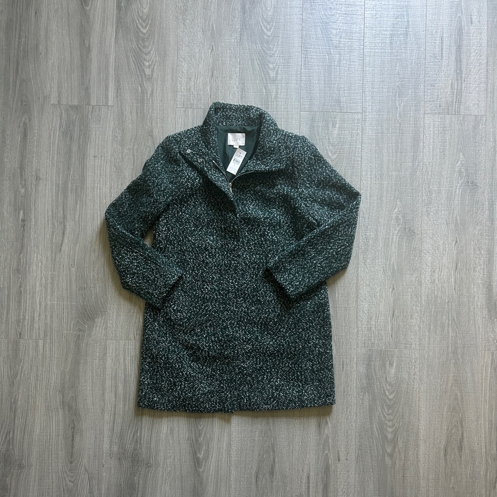 LOFT New w/tags Green Boucle Funnel Neck Lined Coat (S)